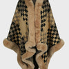 Bella Road Fuzzy Checkered Long Sleeve Poncho - Tan