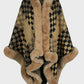 Cozy Bella Road fuzzy checkered poncho with stylish fur trim, perfect for fall warmth and fashion. Available in five colors.