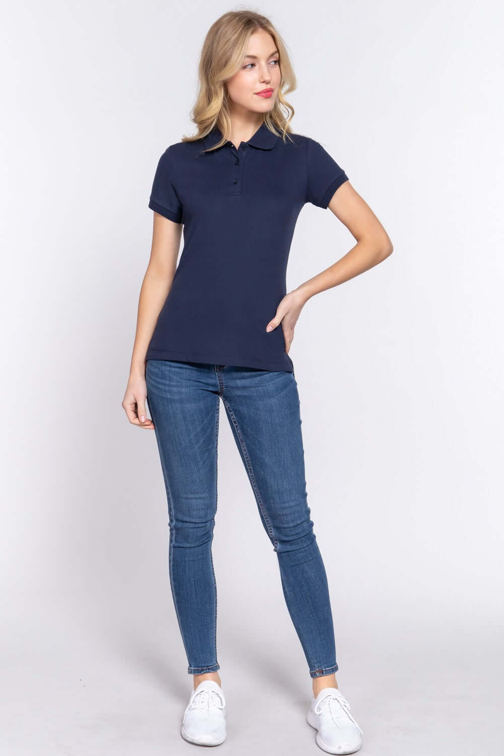 ACTIVE BASIC Full Size Classic Short Sleeve Polo Top at Bella Road