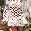 Fringe Cutout Long Sleeve Cover Up - White