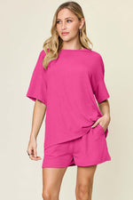 DOUBLE TAKE Full Size Round Neck Short Sleeve T-Shirt and Shorts Set at Bella Road