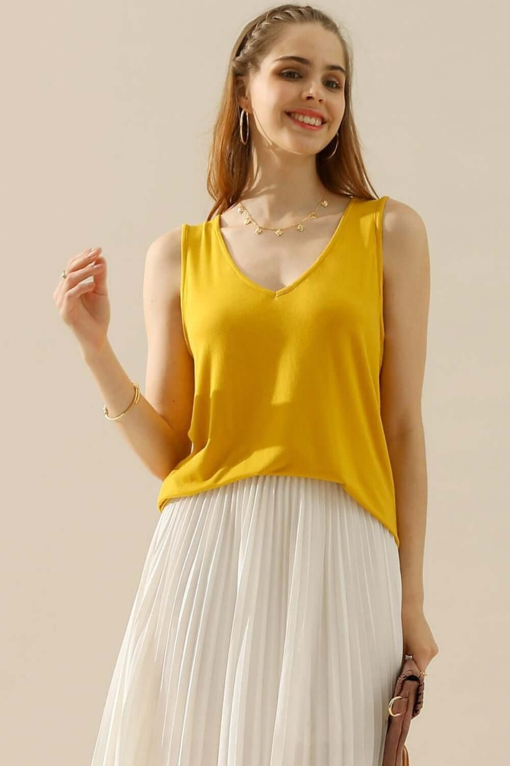 NINEXIS Full Size V-Neck Curved Hem Tank at Bella Road