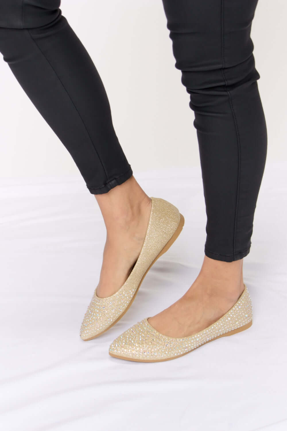 FOREVER LINK Rhinestone Point Toe Flat Slip-Ons at Bella Road