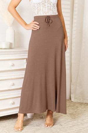 DOUBLE TAKE Full Size Soft Rayon Drawstring Waist Maxi Skirt Rayon at Bella Road