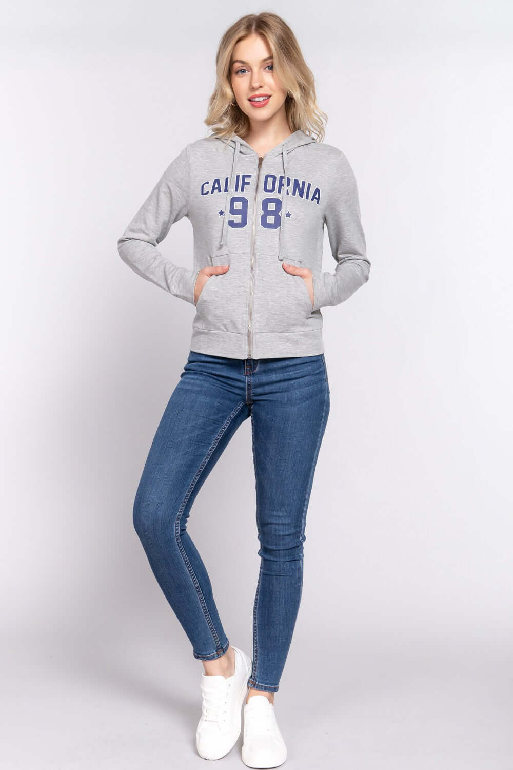 ACTIVE BASIC California Zip Up Drawstring Long Sleeve Hoodie at Bella Road