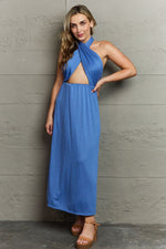 NINEXIS Know Your Worth Criss Cross Halter Neck Maxi Dress at Bella Road