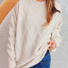 Bella Road Diamond Round Neck Long Sleeve Sweater - Beige