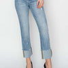 RISEN High Rise Cuffed Slim Straight Jeans - Light