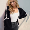 Double Take Contrast Open Front Dropped Shoulder Cardigan - Black