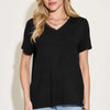 V-Neck High-Low T-Shirt | Full Size - Black