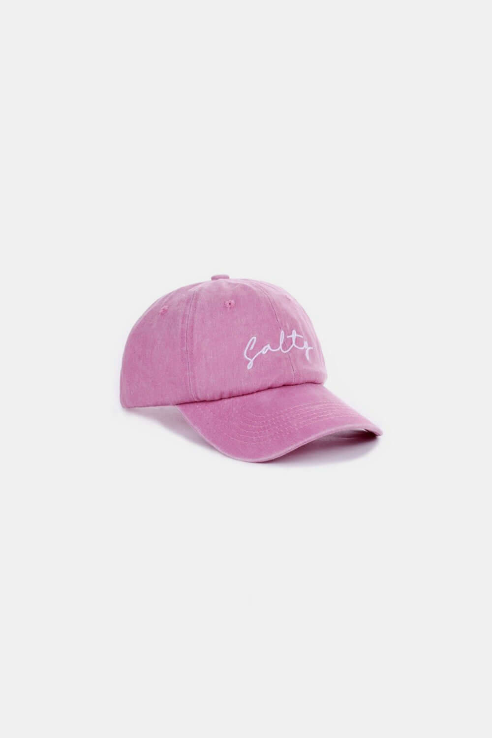 SALTY Embroidered Vintage Washed Baseball Cap in pink with playful embroidery and retro charm