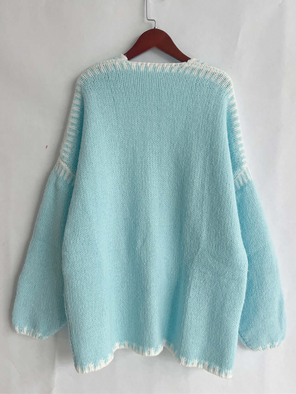 Tiffany Blue Double Take Contrast Cardigan with Open Front and Dropped Shoulders for a Chic Look