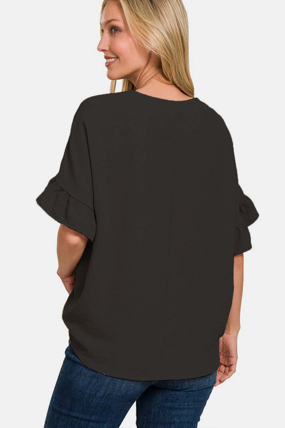 ZENANA V-Neck Flutter Sleeve Top at Bella Road