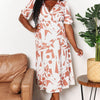 Printed Surplice Balloon Sleeve Dress - Camel