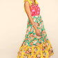 Floral Color Block Maxi Dress with Pockets