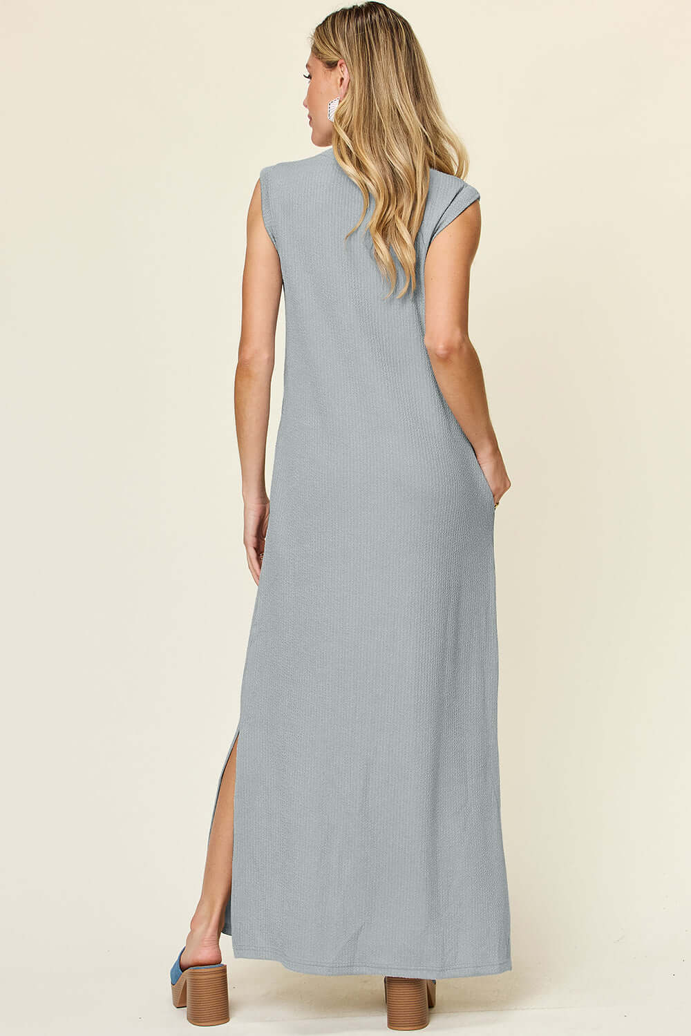 DOUBLE TAKE Full Size Texture Mock Neck Sleeveless Maxi Dress at Bella Road