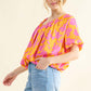 Full Size Printed Satin Bubble Hem Top