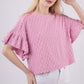 VERY J Full Size Texture Ruffle Short Sleeve Top at Bella Road