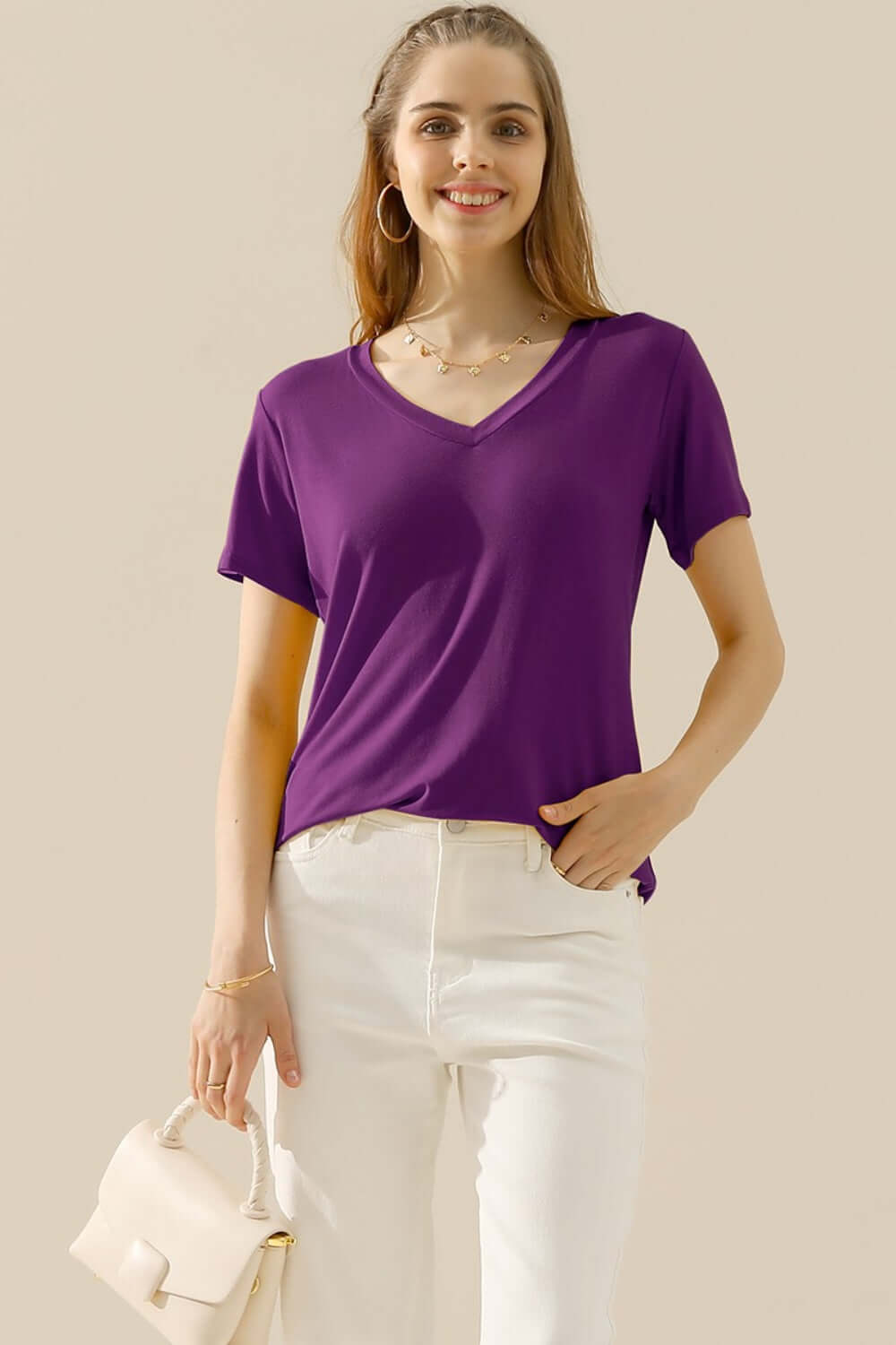 NINEXIS Full Size V-Neck Short Sleeve T-Shirt at Bella Road