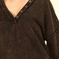 VERY J Washed V-Neck Exposed Seam Knit Top with Button Trim and Raw Edge Detailing