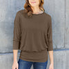 Round Neck Batwing Sleeve Top - Brown