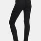 Model showcasing black high rise skinny jeans with pockets and a sleek, slim-fit design from the back.