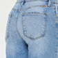 High Waist Raw Hem Straight Jeans rear view showcasing light blue denim and flattering fit. Perfect addition to your denim collection.