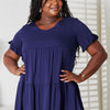 V-Neck Flounce Sleeve Tiered Dress - Navy