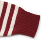 Close-up of the burgundy and white striped cuff on the Perfee Long Sleeve Hooded Sweater, highlighting its knit texture.