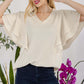 CELESTE Full Size V-Neck Lace Trim Flutter Sleeve Top at Bella Road