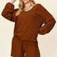 DOUBLE TAKE Full Size Texture V-Neck Long Sleeve T-Shirt and Shorts Set at Bella Road