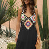 Geometric V-Neck Spaghetti Strap Cover Up Dress - Black