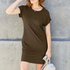 Round Neck Short Sleeve Dress with Pockets | Full Size - Taupe