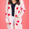 Bella Road Heart Open Front Long Sleeve Cardigan - Blush Pink