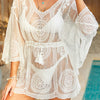 Tassel V-Neck Three-Quarter Sleeve Cover Up - White