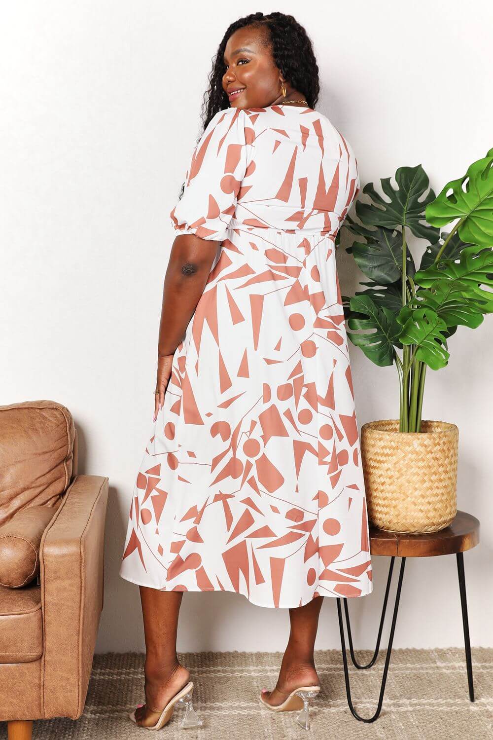 DOUBLE TAKE Printed Surplice Balloon Sleeve Dress at Bella Road