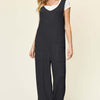 Texture Sleeveless Wide Leg Jumpsuit | Full Size - Black