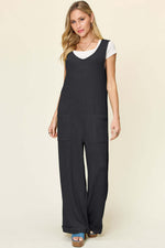 DOUBLE TAKE Full Size Texture Sleeveless Wide Leg Jumpsuit at Bella Road