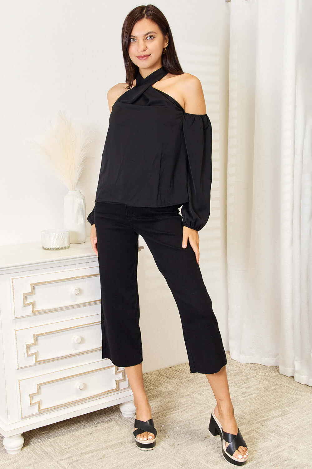 DOUBLE TAKE Grecian Cold Shoulder Long Sleeve Blouse at Bella Road