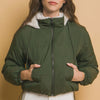 Love Tree Zip Up Cropped Hooded Sherpa Reversible Jacket - Hunter