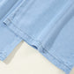 Close-up of the soft fabric and hem of Bella Road Drawstring Wide Leg Jeans in medium blue, showcasing comfort and style.