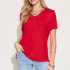 V-Neck High-Low T-Shirt | Full Size - Red