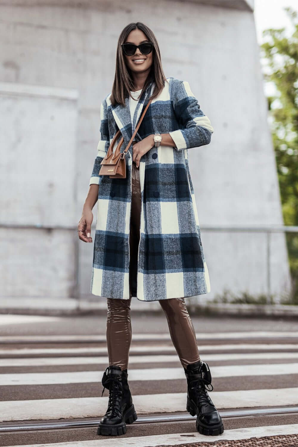 DOUBLE TAKE Full Size Plaid Button Up Lapel Collar Coat at Bella Road