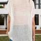 Woman wearing Bella Road Swim Openwork Round Neck Cover-Up in cream, showcasing a stylish sheer design.