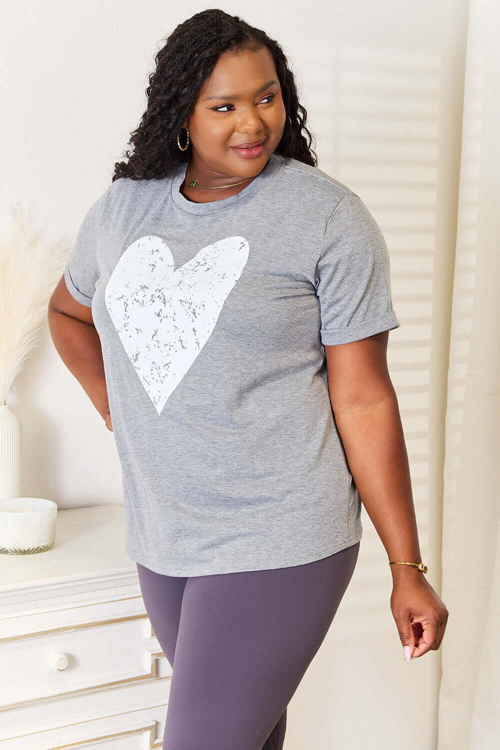 SIMPLY LOVE Heart Graphic Cuffed Short Sleeve T-Shirt at Bella Road