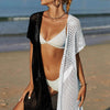 Two-Tone Side Slit Open Front Cover Up - Black