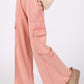 Knit Terry Mineral Wash Wide Leg Pants in pink with pockets, showcasing a trendy and relaxed fit for comfortable all-day wear.