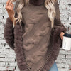 Bella Road Fuzzy Hem Cable-Knit Poncho - Mocha