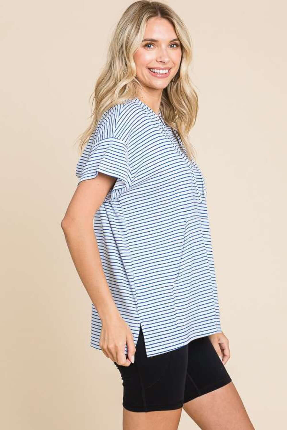 CULTURE CODE Full Size Striped Short Sleeve Hooded Top at Bella Road