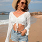 BELLA ROAD Drawstring Openwork Long Sleeve Cover-Up at Bella Road